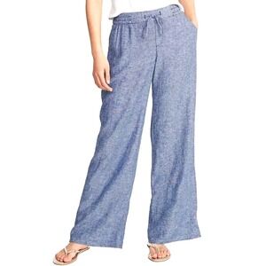 Gap Linen Cotton Mid‎ Rise Lightweight Drawstring Cargo Wide Leg Pant Chambray